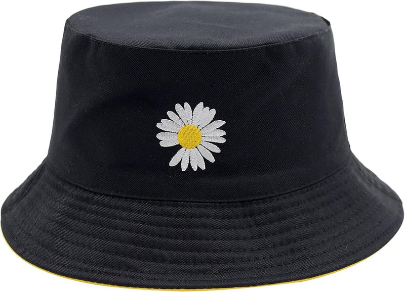 EYBF Flower Reversible Bucket Hat Cotton Summer Travel Beach Sun Hats Emboridery for Women Men - Image 2